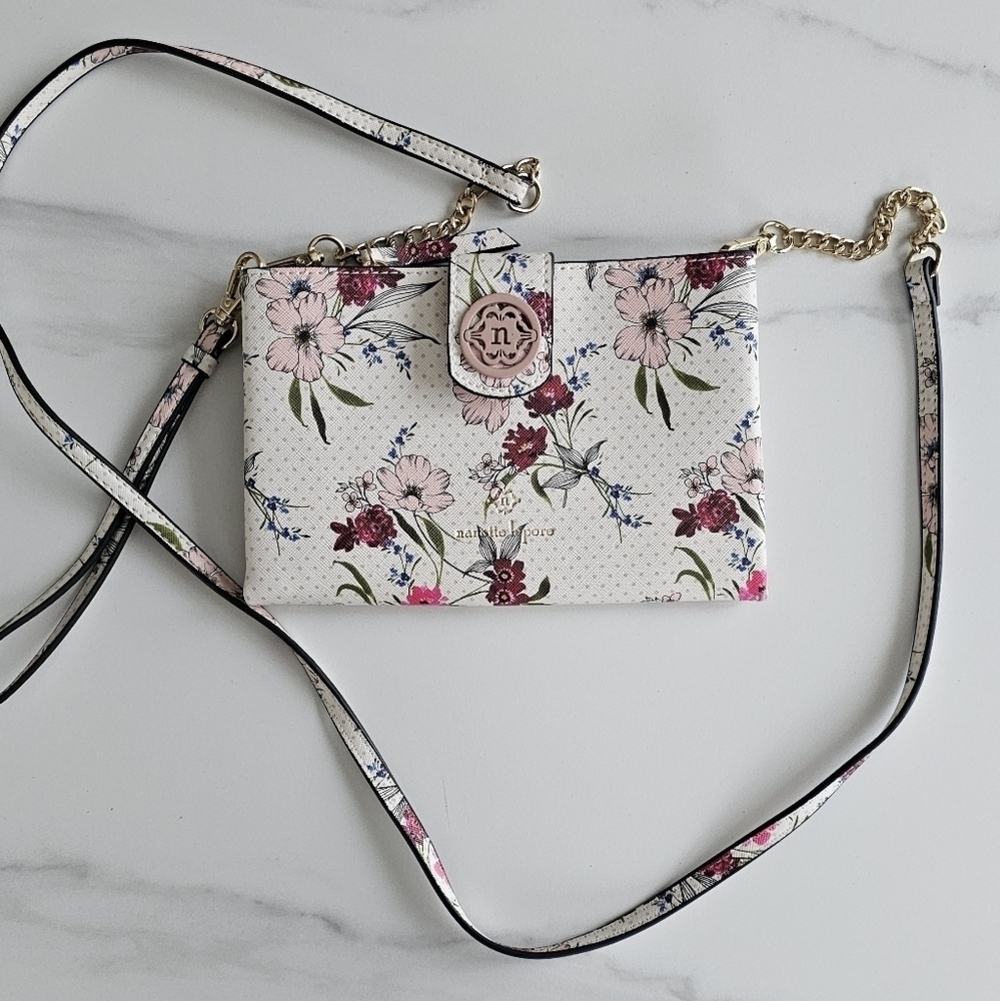 Nanette Lepore Floral Crossbody Wallet Bone White Vegan Leather Purse